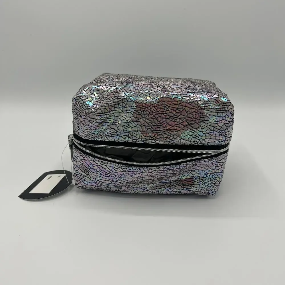 Silver Crackle Beauty Small Zippered Cosmetic Bag - NWT